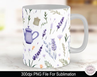 Cottagecore Mug png, Lavender Mug Wrap, Floral mug, cottagecore sublimation, mug sublimation png, 11 oz sublimation, 15 oz sublimation