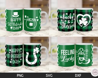 St. Patrick's Day Mug Press SVG Bundle, Plaid Designs (Digital Download)