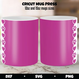 Cat Mom Mug Press SVG, Paws and Hearts Border (Digital Download) image 4