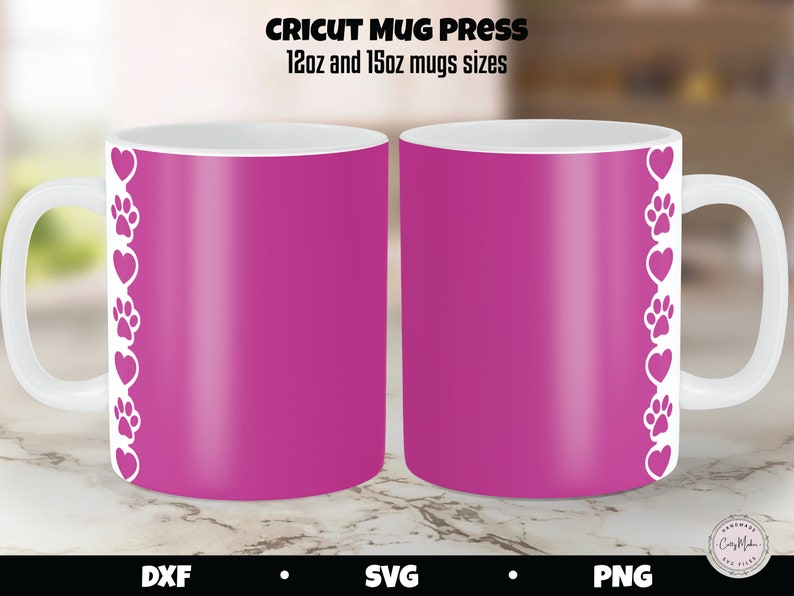 Cat Mom Mug Press SVG, Paws and Hearts Border (Digital Download) image 4