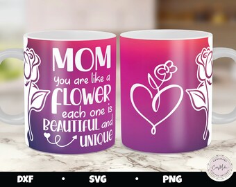 Mom Flower Mug Press SVG, Mother's Day Design (Digital Download)