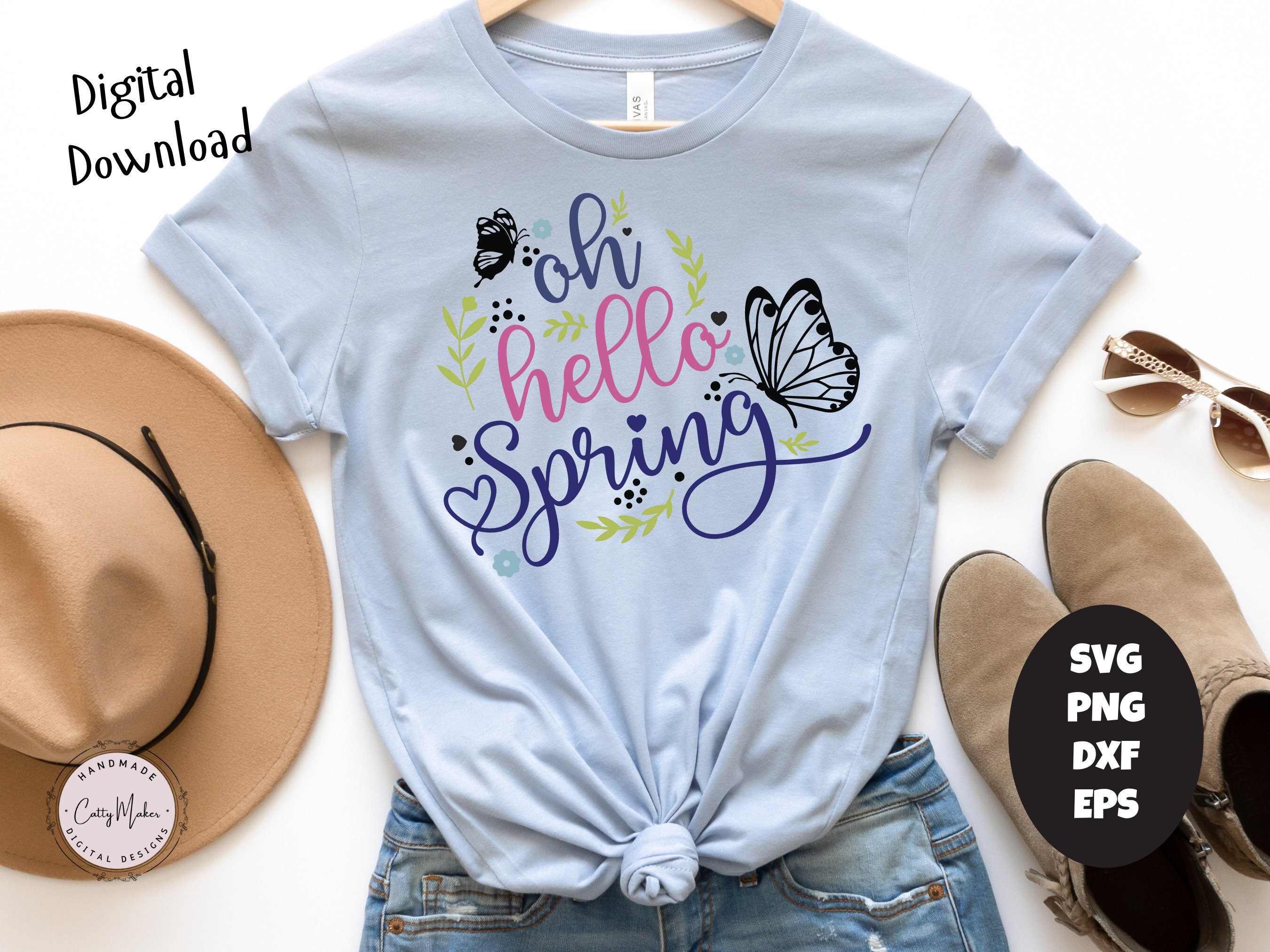 Hello Spring SVG, Butterfly Wildflower Cut File (digital Download) - Etsy
