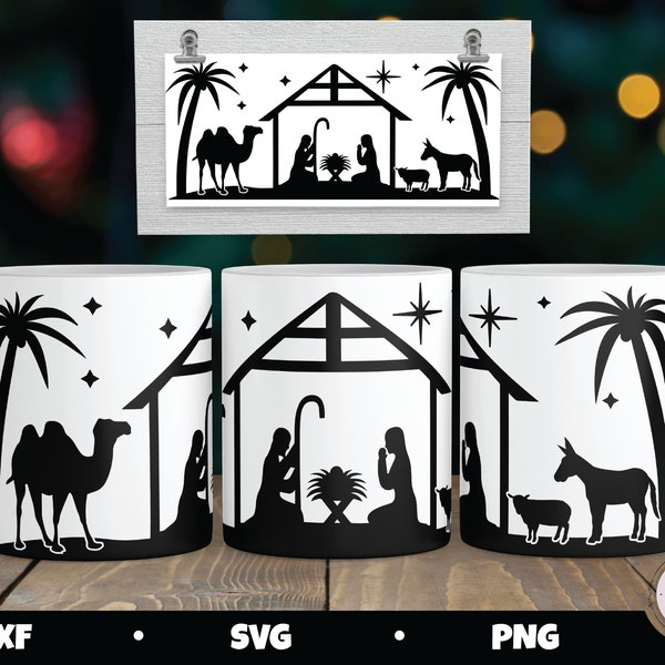 Christmas Mug SVG, Cricut Mug Press SVG, Nativity Scene, Holiday Mug, Christmas Mug svg, Mug Press Template