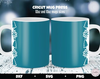 Tazza natalizia con fiocco di neve in formato SVG, modello per pressa per tazze Cricut (download digitale)