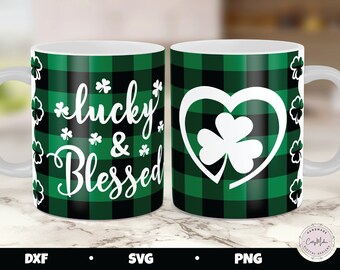 St. Patrick's Day Mug Press SVG, Lucky Blessed Shamrock (Digital Download)