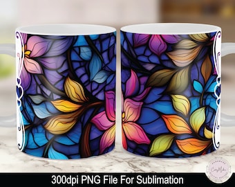 Stain Glass Flower Mug Wrap PNG, Sublimationsdesign (digitaler Download)