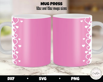 Heart Border Mug Press SVG Template, 12oz 15oz (Digital Download)