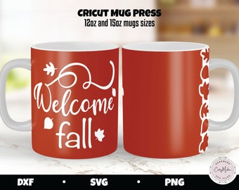 Fall Mug SVG, Welcome Fall, Leaves Border (Digital Download)