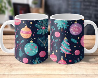 Weihnachtstassen-Verpackung, rosa Baum-Sublimationsdesign (PNG)