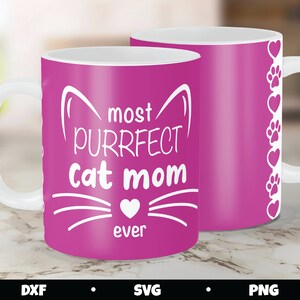 Cat Mom Mug Press SVG, Paws and Hearts Border (Digital Download) image 1