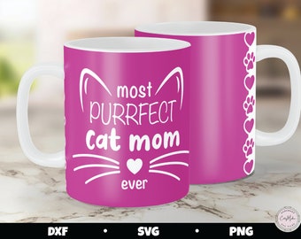 Cat Mom Mug Press SVG, Paws and Hearts Border (Digital Download)