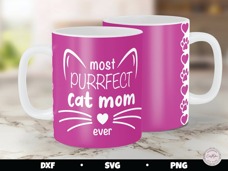 Cat Mom Mug Press SVG, Paws and Hearts Border (Digital Download) image 1