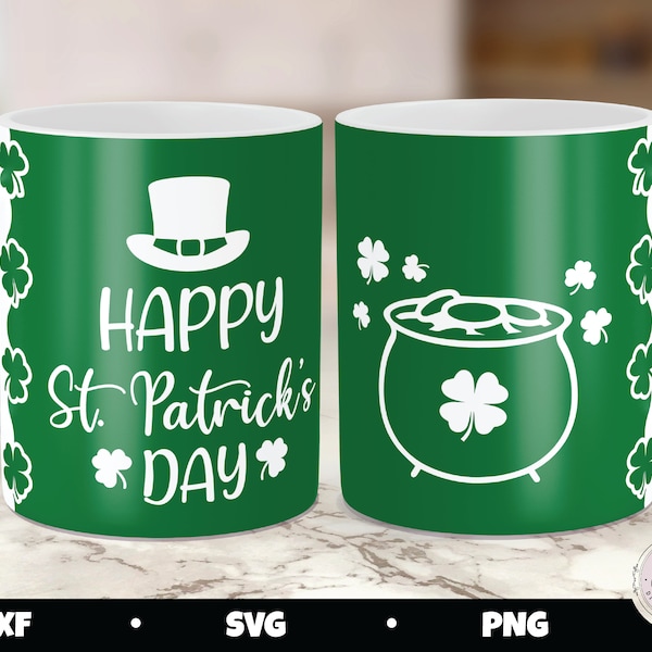 Mug Press Design SVG, Tasse de la Saint-Patrick, Happy St Patricks Day SVG, Cricut Mug Press SVG, Sublimation de tasse, Modèle de presse de tasse, Shamrock