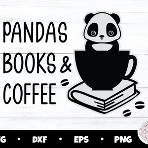 Panda SVG, Cute Panda SVG, Books Coffee SVG, Coffee svg, Panda Clipart, book svg
