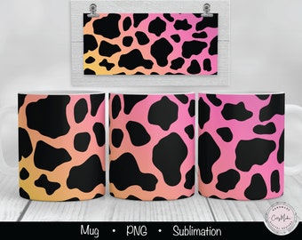 Sublimatieontwerp mok met roze koeprint (digitale download)