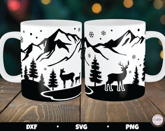 Cricut Mug Press SVG, Winter Mug, Forest Scene, Forest Mug svg, Mug Press Template, Deer Scene SVG, Mug Sublimation