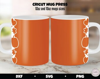 Pumpkin Mug Press SVG, Fall Leaves, 12oz 15oz (Digital Download)