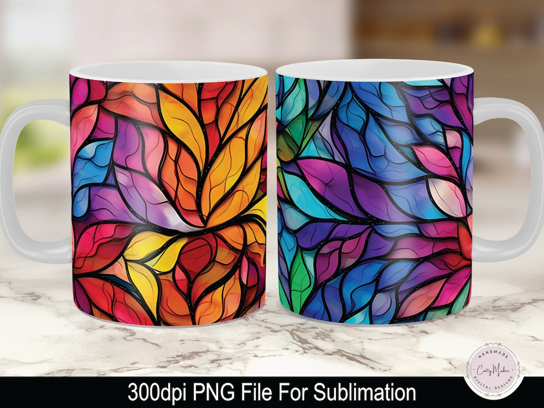 Stain Glass Mug Design, Mug Wrap Png, Coffee Mug Sublimation Designs