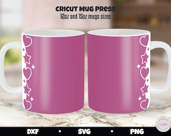 Hearts and Stars Mug Press Template SVG PNG (Digital Download)
