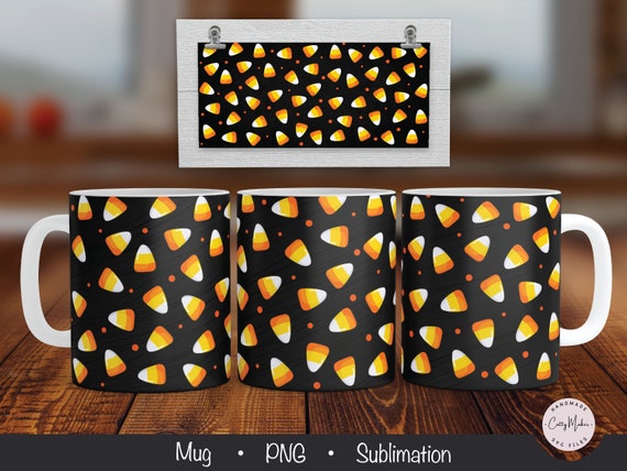 Halloween Sublimation, Halloween Mug, Coffee Mug PNG, Candy Corn Mug, Sublimation Mug, 15 oz mug template, 12 oz mug template