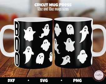 Tazza da caffè in formato SVG, modello stampa tazza, involucro tazza fantasma, Halloween in formato SVG, tazza fantasma in formato SVG, fantasma SVG, modello stampa Boo Mug, design tazza di Halloween