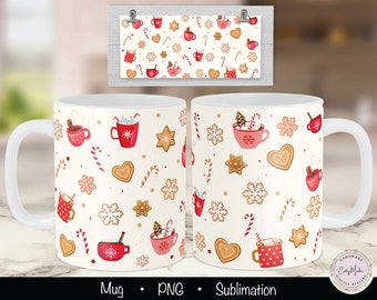 Christmas Mug Sublimation PNG, Hot Cocoa Pattern (Digital Download)