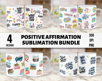 Mental health mug png, positive mug png, 4 sublimation design bundle, happy mug png, mug sublimation png, 12oz sublimation, 15oz sublimation