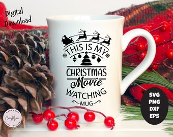 Christmas Movie Watching Mug SVG, Holiday PNG (Digital Download)