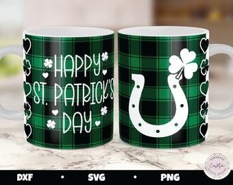 St. Patrick's Day Mug Press SVG, Clover Plaid PNG (Digital Download)
