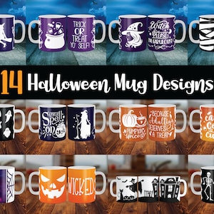 14 Halloween Mug Press Designs, Halloween mug wrap, Witch mug press, Cricut mug press svg, mug press svg design, infusible ink svg