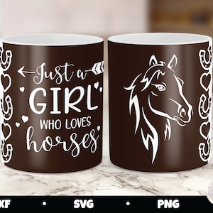 Cricut mug press svg, horse mug press, just a girl who loves horses, mug press svg design, horseshoe mug press, mug sublimation png image 1