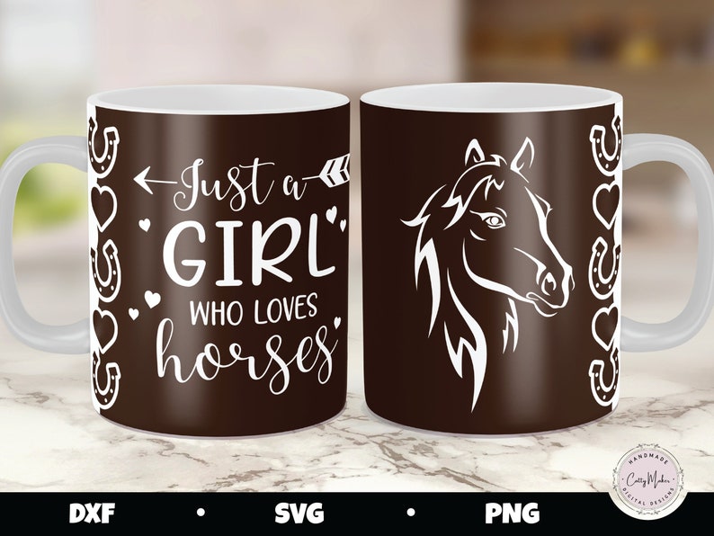 Cricut mug press svg, horse mug press, just a girl who loves horses, mug press svg design, horseshoe mug press, mug sublimation png image 1