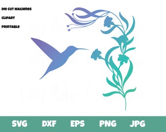 Hummingbird with Flowers SVG, PNG Clipart (Digital Download)