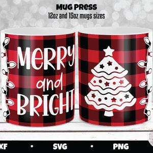 Christmas mug press, holiday mug press, Cricut mug press svg, mug press svg design, merry and bright svg, infusible ink svg, sublimation png