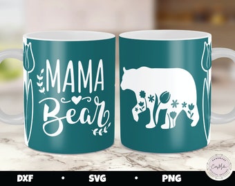 Mama Bear Mug Press SVG, Floral Mom Mug Design (Digital Download)