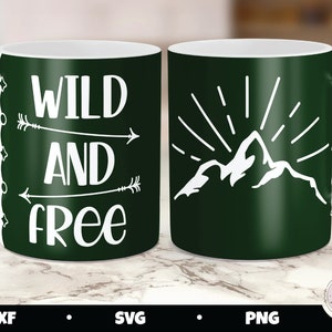 Cricut mug press svg, camping mug press, camping svg, mug press svg design, camping mug png, mug sublimation png, wild and free svg