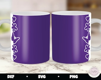 Schmetterlings-Tasse SVG, Blumen-Rahmen, Cricut-Vorlage (digitaler Download)