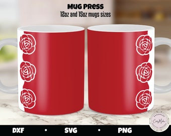 Blumen Mug Press SVG, 12 Unzen 15 Unzen Becher Vorlage (Digitaler Download)