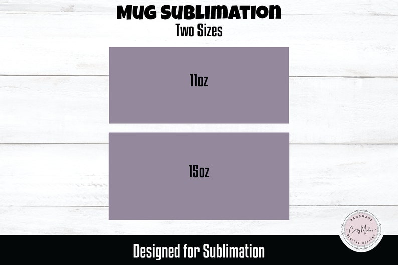 May include: Two sublimation blanks for mugs, one 11oz and one 15oz, shown against a white wood background. The blanks are a light purple colour.