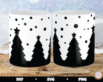 Tazza con albero di Natale in formato SVG, modello per pressa per tazze Cricut (download digitale)