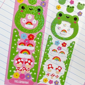 kawaii spring frog frame and confetti deco sticker sheet