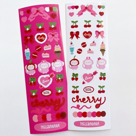 4 Sheets Ribbon Strawberry Korean Deco Stickers Set DIY Colorful