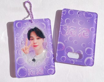 Chaveiro porta-photocard acrílico roxo borahae bubble kpop, artigos de papelaria coreanos, toploaders, polcos btsarmy