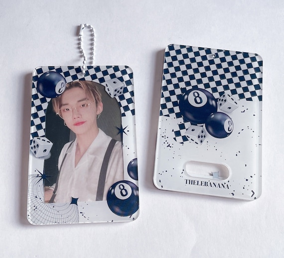 black and white checkered dice kpop acrylic photocard holder keychain,  korean stationery, toploaders, polcos