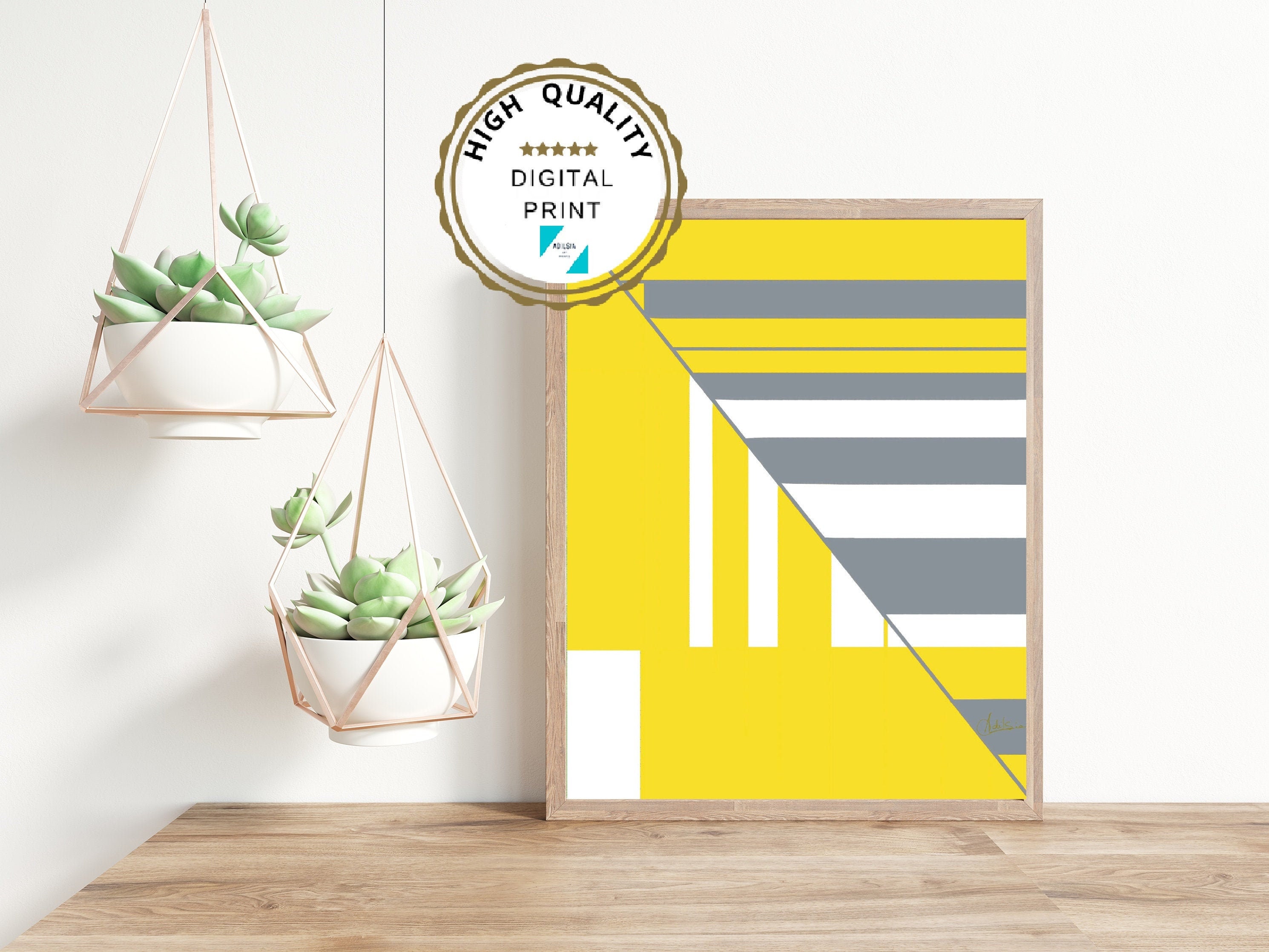 Set of 2 Yellow and Grey Wall Art Prints Yellow and Grey Etsy
