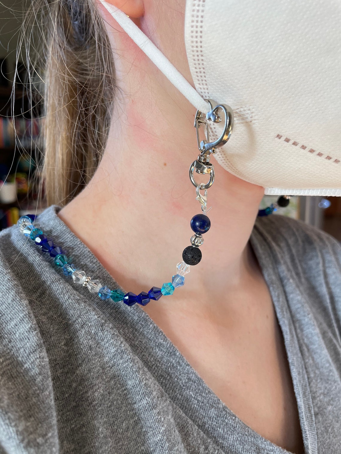 Custom Crystal Beaded Face Mask Lanyard Lava Gemstones Etsy