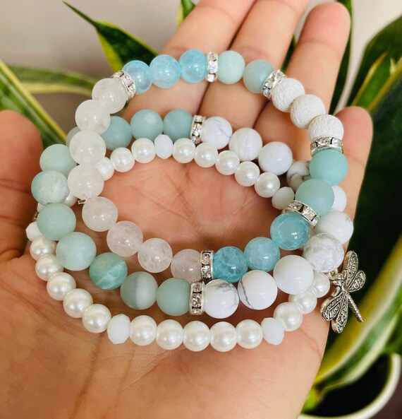 6mm Blue Amazonite Jade with Lava Beads for Aromatherapy Bracelet