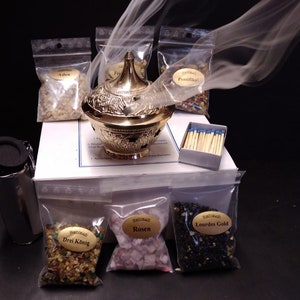 INCENSE SET (with 6 types of incense + charcoal and brass censer)