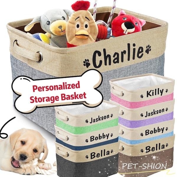 Personalized Foldable Pet Toy Storage Basket | Customized Kids Toy Organizer | Pet Toy Basket Storage Bin