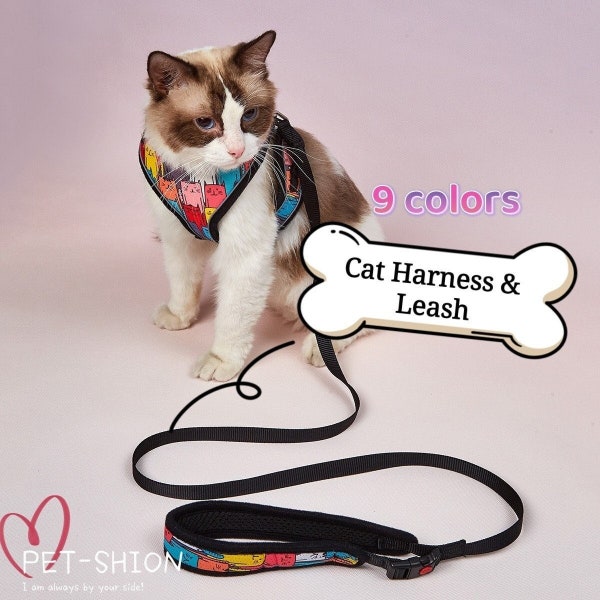 Cat Gentle Harness and Leash Set | Cat Vest Kitten Vest Set | Puppy Harness and Leash Set | Kitten Harness and Leash Set